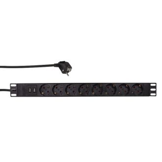   Logilink 19" PDU 8-as CEE 7/3 + 2x USB-A, túlterhelés elleni védelemmel (PDU8C02)