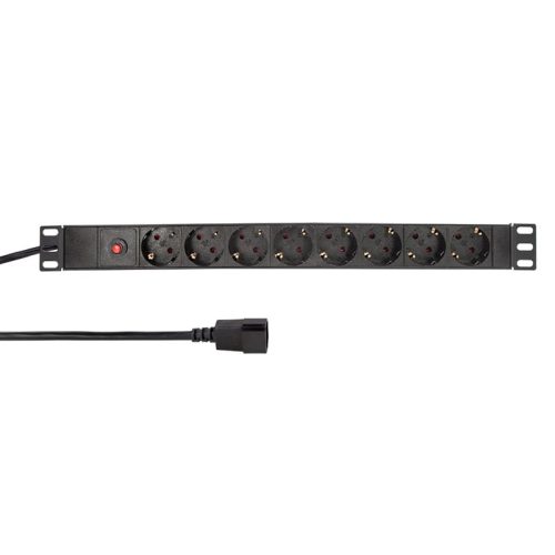 LogiLink 19" PDU 8-utas német aljzat, IEC csatlakozóval és túlterhelés elleni védelemmel (PDU8C03)