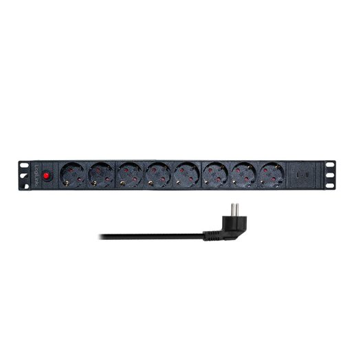 Logilink 19"-os 8 pólusú elosztó 2 USB-C porttal és túlterhelésvédelemmel (PDU8C06)