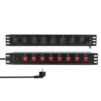   Logilink 19" PDU 8 x CEE 7/3 biztonsági aljzat, mindegyik aljzat be-/kikapcsolóval (PDU8D01)