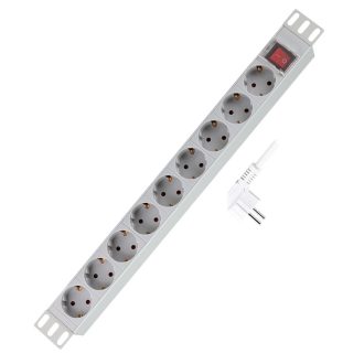   Logilink 19" PDU 9 utas német aljzat, kapcsolóval, világosszürke (PDU9C04)