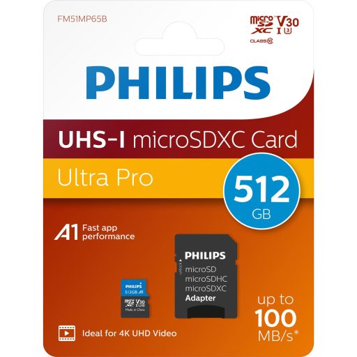 Philips Micro SDXC Memóriakártya 512GB Class 10 UHS-I U3 Adapter (PH114272)