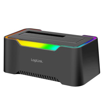   Logilink USB-C 3.2 Gen 1 dokkolóállomás, 1 portos, 2,5"-es és 3,5"-es SATA HDD/SSD, RGB fény, fekete (QP0035)