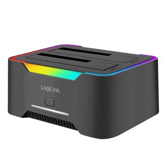   Logilink Kettős dokkolóállomás, 2 port, USB-C 3.2 Gen 1, 2,5" és 3,5", offline klón, fekete (QP0036)