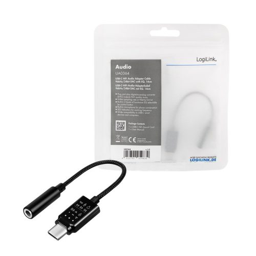 Logilink USB 3.2 audioadapter EQ-val, USB-C/M 3,5 mm/F-ig, fekete, 0,14 m