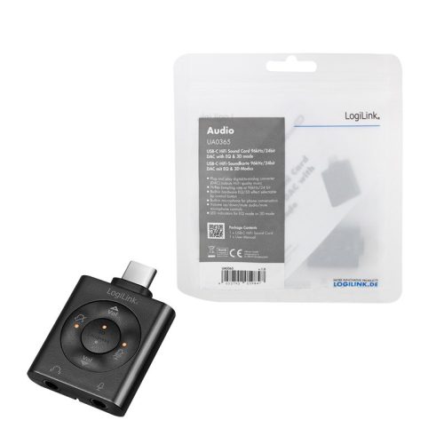 Logilink USB 3.2 audioadapter EQ-val, USB-C/M - 2x3,5 mm/F, 7.1 csatornás (UA0365)