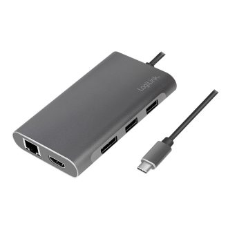   Logilink USB 3.2 Gen 1, dokkolóállomás, USB-C, 8-port, PD, ezüst, ezüst (UA0382)