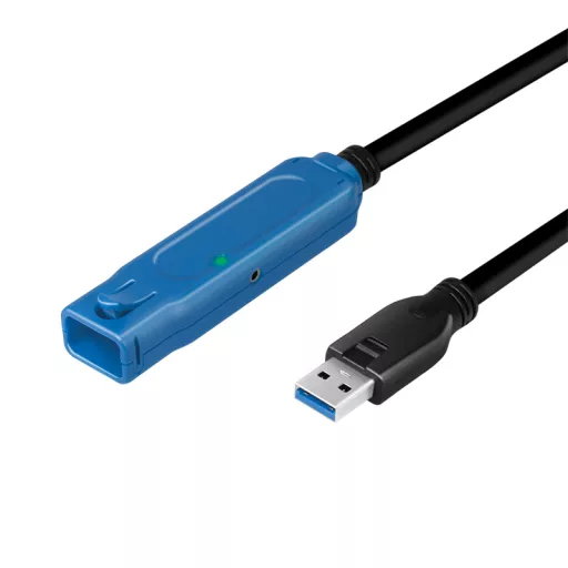 Logilink USB 3.2 Gen1 kábel, USB-A/M-USB-A/F, erősítő, fekete/kék, 20 m (UA0400)
