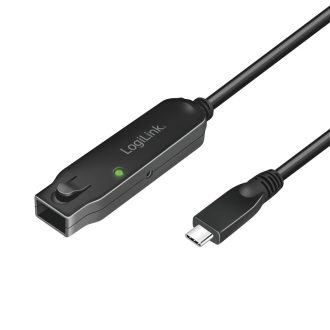   Logilink USB 3.2 Gen2 kábel, USB-C/M-USB-C/F, erősítő, fekete, 5 m (UA0418)