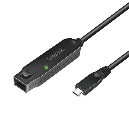 Logilink USB 3.2 Gen2 kábel, USB-C/M-USB-C/F, erősítő, fekete, 5 m (UA0418)