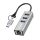 Logilink USB 3.2 Gen 1 hub, 3x USB-A, 1x RJ45, 2 az 1-ben csatlakozókábel, ezüst
