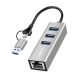 Logilink USB 3.2 Gen 1 hub, 3x USB-A, 1x RJ45, 2 az 1-ben csatlakozókábel, ezüst