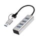 Logilink USB 3.0 hub, 4x USB-A, 5 Gbit/s, 2 az 1-ben csatlakozókábel, ezüst