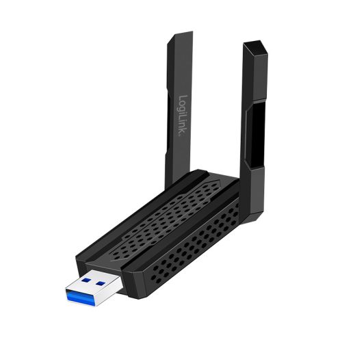 Logilink Wi-Fi 6E 5.8 GHz-es USB adapter, akár 1201 Mbit/s, 4 dBi antennák, hotspot funkció, fekete