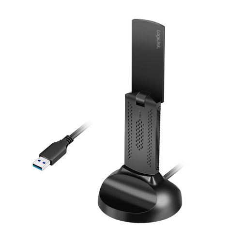 Logilink Wi-Fi 6E USB adapter mágneses tartóval, 5,8 GHz, WPA/WPA2, WPA3, 5 W, LED, fekete