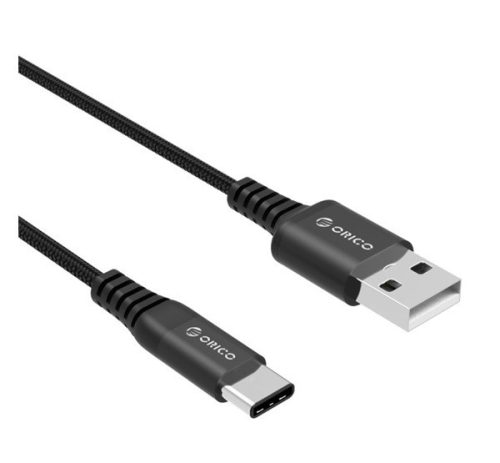  ORICO adatkábel és töltő (USB - Type-C, gyorstöltés támogatás, 100cm, törésgátló, cipőfűző minta) FEKETE (HTK-10_B) 