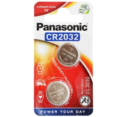  PANASONIC gombelem (CR2032, 3V, lítium) 2db / csomag (CR2032-2B-PAN / CR-2032EL/2B) 