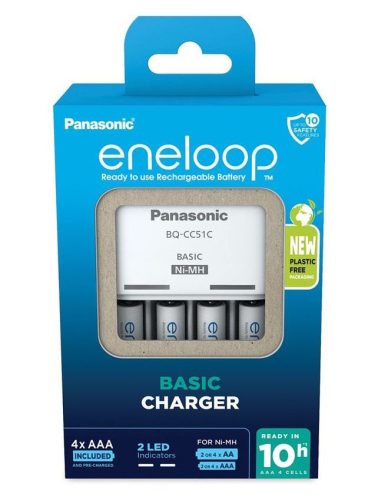  Panasonic Eneloop K-KJ51MCD04E akkumulátor töltő időzítővel + 4db AAA 800mAh akkumulátor 