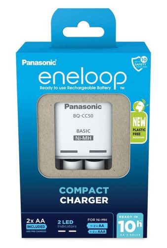  Panasonic BQ-CC50 AA/AAA akkumlátor töltő + 2db AA 2000mAh akkumulátor (K-KJ50MCD20E) 