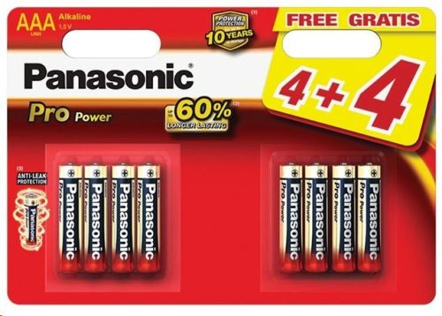  Panasonic 1.5V Alkáli AAA ceruza elem Pro power (8db / csomag)  (LR03PPG/8BW) 