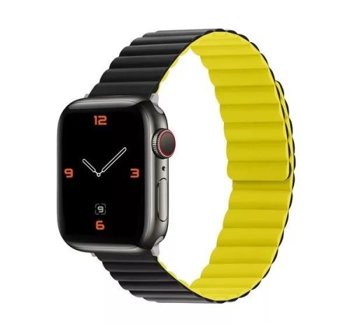  Phoner Rever Apple Watch forgatható mágneses szilikon szíj 41/40/38mm S/M fekete/sárga (72503) 