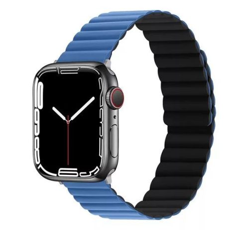  Phoner Rever Apple Watch forgatható mágneses szilikon szíj 49/45/44/42mm M/L kék/fekete (72516) 