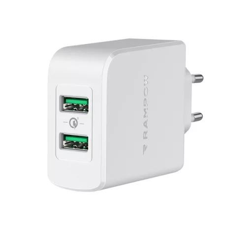  Rampow RBA16 hálózati gyorstöltő 2xUSB-A QC, 39W fehér (RBA16) 