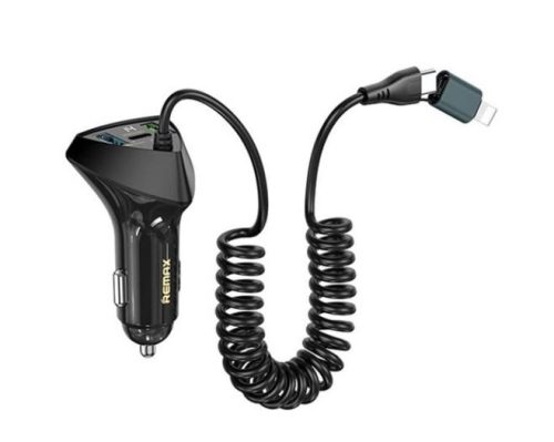  Remax RCC328 autós töltő 2x USB-A - USB-C / lightning kábel 75W fekete 