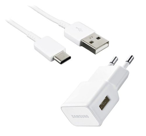  SAMSUNG hálózati töltő USB aljzat (5V / 1550 mA, gyorstöltés támogatás + Type-C kábel) FEHÉR (EP-TA50EWE_TYPEC) 