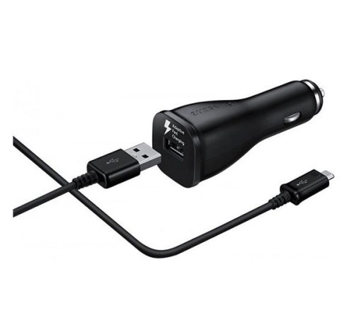  SAMSUNG autós töltő USB aljzat (5V/2000mA, gyorstöltés támogatás + ECB-DU4EBE microUSB kábel) FEKETE (EP-LN915UBEG) 