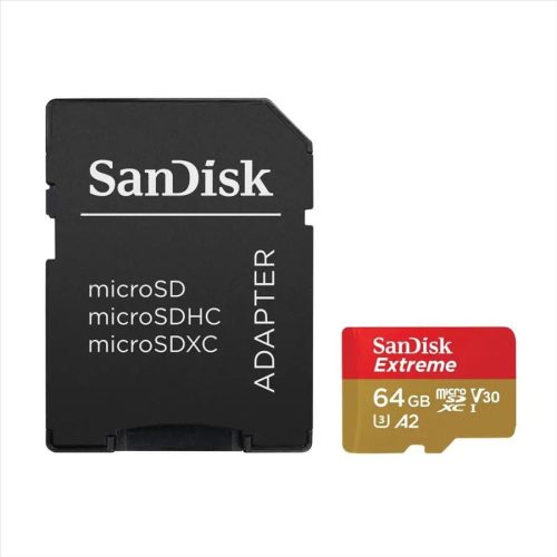  64GB microSDXC Sandisk Extreme CL10 A2 V30 + adapter (SDSQXAH-064G-GN6MA / 121585) 