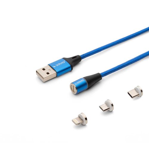  Savio 3az1-ben USB-A - type-C/Micro USB/Lightning mágneses kábel 1m kék (CL-154) 