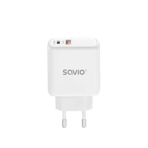  Savio LA-06 hálózati gyorstöltő USB-A+C 30W fehér 