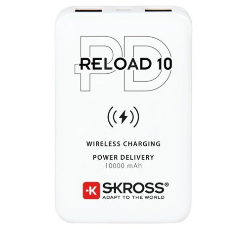  SKROSS RELOAD 10 QI vésztöltő 2 USB / Type-C aljzat (10000 mAh, 5V / 2400mA, 10W, gyorstöltés támogatás + kábel) FEHÉR (1.400132) 