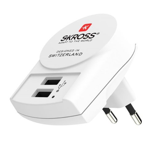  SKROSS hálózati töltő 2 USB aljzat (5V / 2400mA) FEHÉR (1.302421) 