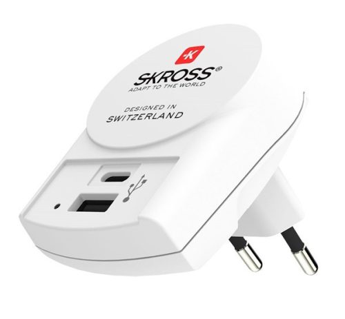  SKROSS hálózati töltő USB aljzat / Type-C aljzat (5V / 3000mA, gyorstöltés támogatás) FEHÉR (1.302423) 