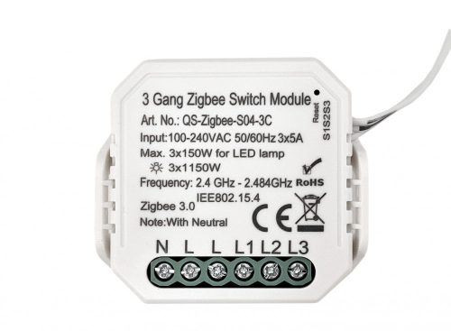  SMARTZILLA Tuya Zigbee kapcsoló mögé rejthető 3 csatornás kapcsoló okosító (N) (2046402-3N) 