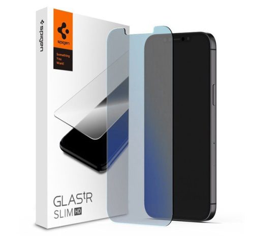  SPIGEN SLIM HD ANTIBLUE képernyővédő üveg (2.5D, kék fény elleni védelem, ultravékony, 0.2mm, 9H) ÁTLÁTSZÓ [Apple iPhone 12 Pro Max] 