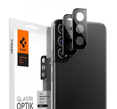  SPIGEN OPTIK kameravédő üveg 2db (lekerekített szél, karcálló, 9H) FEKETE [Samsung Galaxy S22 Plus 5G (SM-S906)] 