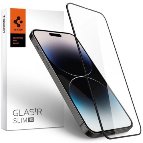  Spigen GLAS.tR Slim HD iPhone 14 Pro kijelzővédő fekete kerettel (AGL05221) 