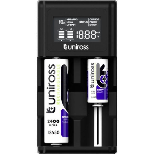  Uniross UCX004 kompakt LCD gyorstöltő Li-ion/Ni-MH/LiFePo4 akkuk töltésére 