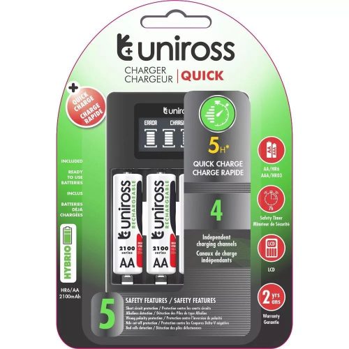  Uniross LCD gyorstöltő + 4db AA/ceruza 2100mAh Hybrio Ni-Mh akkumulátor (UCU002A) 