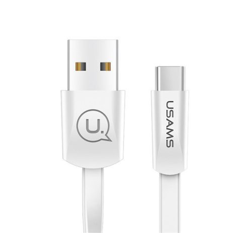  USAMS U2 adatkábel és töltő (USB - Type-C, gyorstöltés támogatás, 120cm, lapos kábel) FEHÉR (SJ200_W) 