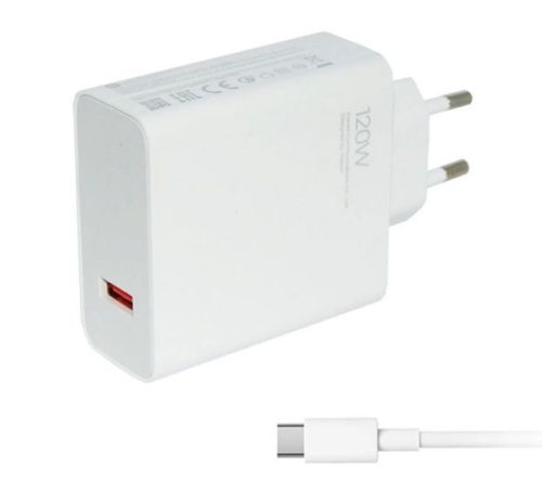  Xiaomi  hálózati töltő USB-A aljzat (5V/3A, 120W, gyorstöltő + USB-C kábel) fehér "Gigapack csomagolás" (MDY-13-EE + TYPE-C) 