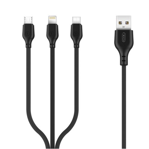  XO NB103 kábel 3in1 lightning - micro USB - USB-C fekete 2,1A 1m 