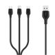  XO NB103 kábel 3in1 lightning - micro USB - USB-C fekete 2,1A 1m 