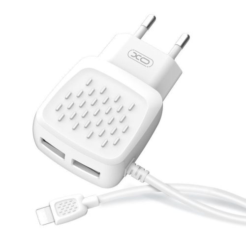  XO L51 2xUSB-A hálózati töltő + lightning kábel fehér 